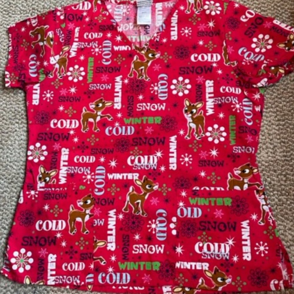 Rudolph Red Nosed Reindeer Scrub Top -NWOT